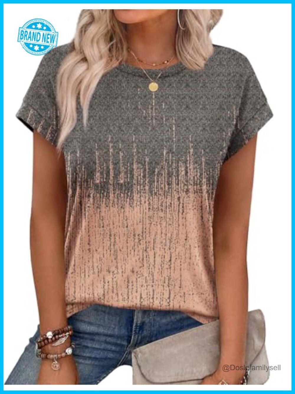 Womens Summer Tunic Top Short Sleeve Crew Neck Loose Fit T-Shirt